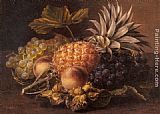 Grapes, a Pineapple, Peaches and Hazelnuts in a Basket by Johan Laurentz Jensen